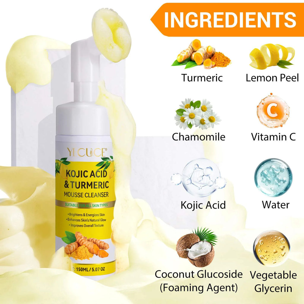Turmeric Kojic Acid Facial Cleanser Washes, Deep Cleansing of Facial Skin for All Skin Types，2Pack