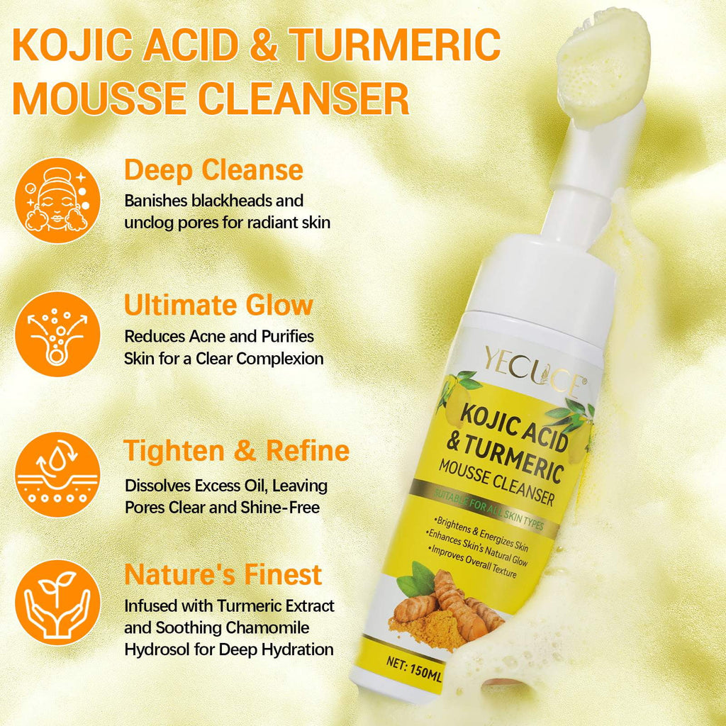 Turmeric Kojic Acid Facial Cleanser Washes, Deep Cleansing of Facial Skin for All Skin Types，2Pack